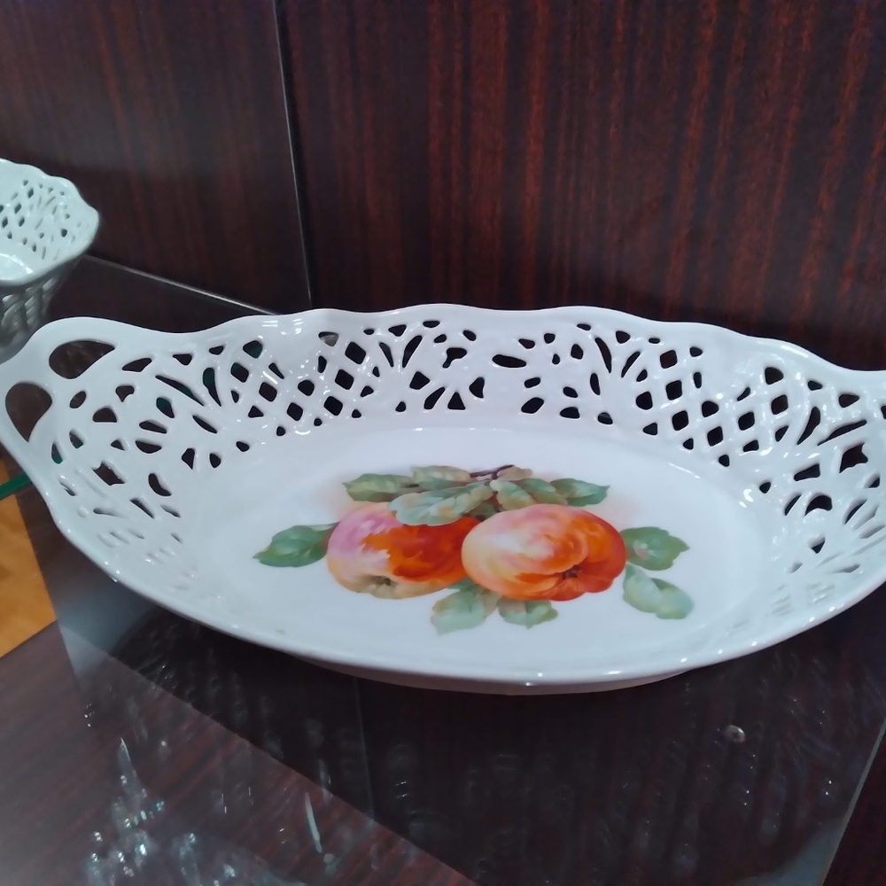 Vintage Schumann Dresden Reticulated  Porcelain Elongated Bowl